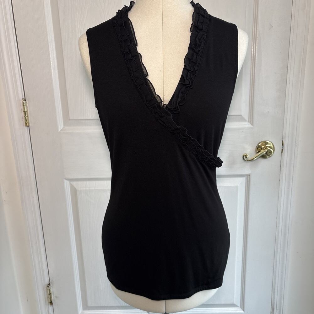 NWT White House Black Market Sz Med V neck tank ruffled dark Fairy whimsigoth